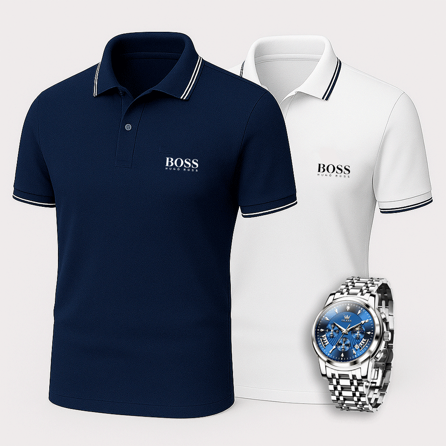 2 Hugo Boss Summer Polos + Free Watch – One Price Only